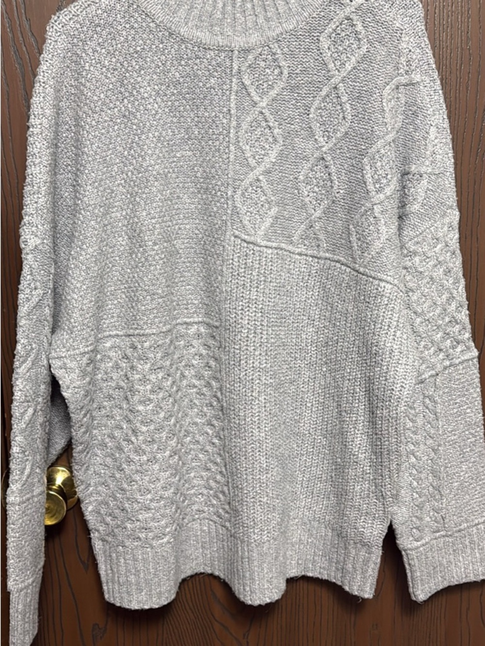 American Eagle Outfitters Light Gray Cable Knit Crewneck Sweater